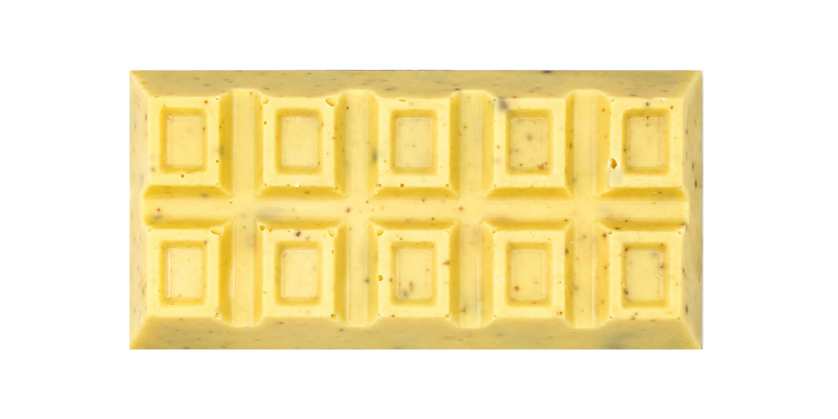 Yellow County Fair-themed chocolate bar stuffed with Stroopwafel, Funnel Cake Popcorn, Caramel Frosting, and Butter Cake