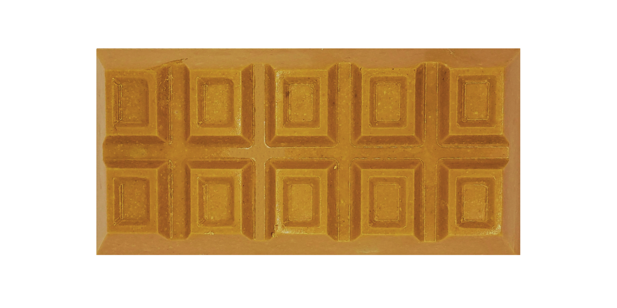 Peanut butter cookie flavored chocolate bar with rectangular segmented design